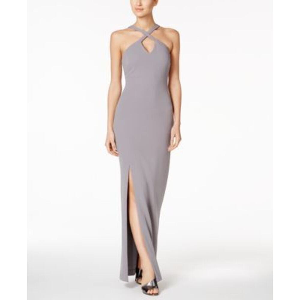 Calvin Klein Womens 6 Gray Slitted Sleeveless Sheath Dress Gown NEW
